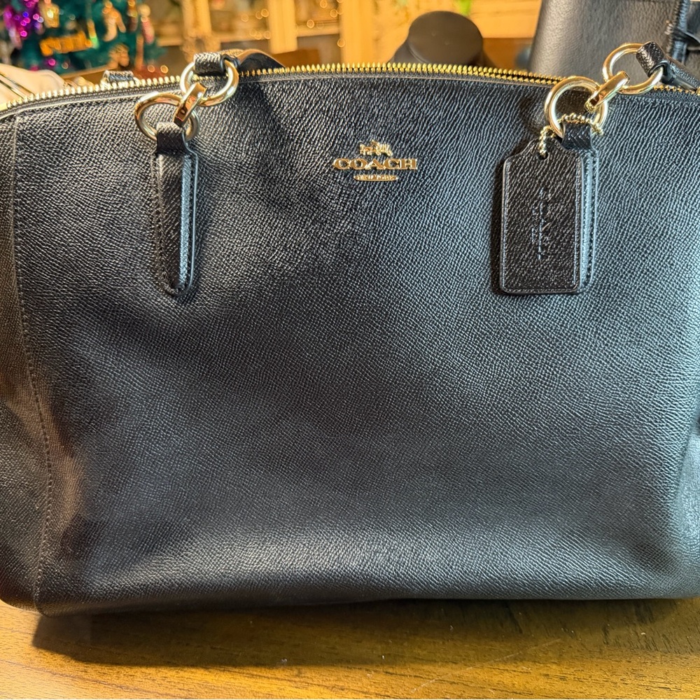 Coach Black Leather Tote with Gold Hardware